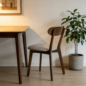 English Elm Solid Natural Wood Mid-century Dining Chairs Curved Back Upholstered Seat Set of 2 W3204P429363