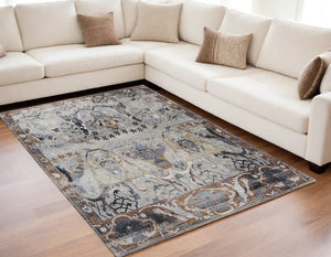 Homeroots 5' X 8' Gray Black And Red Ikat Power Loom Area Rug Ivory Polypropylene 567400