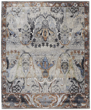 Homeroots 8' X 10' Gray Black And Red Ikat Power Loom Area Rug Ivory Polypropylene 567402