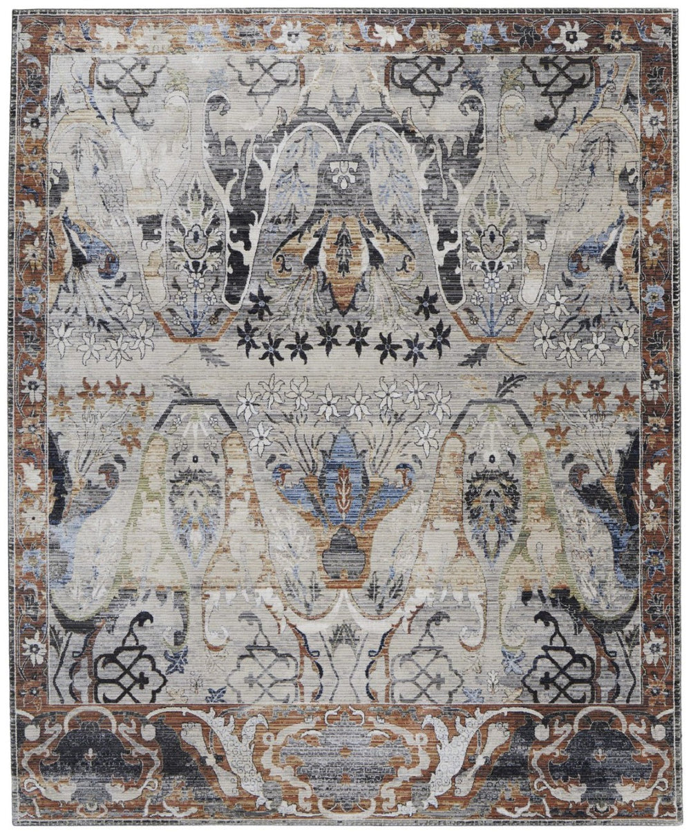 HomeRoots 5' Bold Ikat Power Loom Area Rug in Gray, Black & Red - Stain-Resistant, Stylish & Durable Design 9' X 13' 567403
