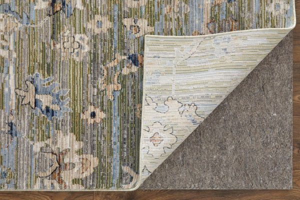 HomeRoots 5' Ivory Green and Blue Floral Area Rug – Durable, Power-Loomed Design for Elegant Living Spaces 7' X 10' 567406