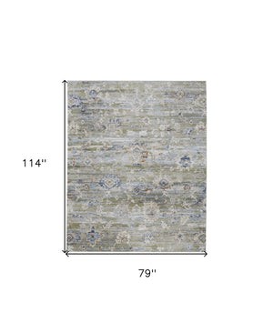 HomeRoots 5' Ivory Green and Blue Floral Area Rug – Durable, Power-Loomed Design for Elegant Living Spaces 7' X 10' 567406