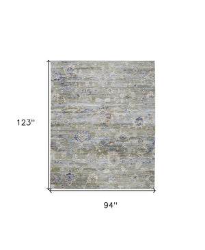HomeRoots 5' Ivory Green and Blue Floral Area Rug – Durable, Power-Loomed Design for Elegant Living Spaces 8' X 10' 567407