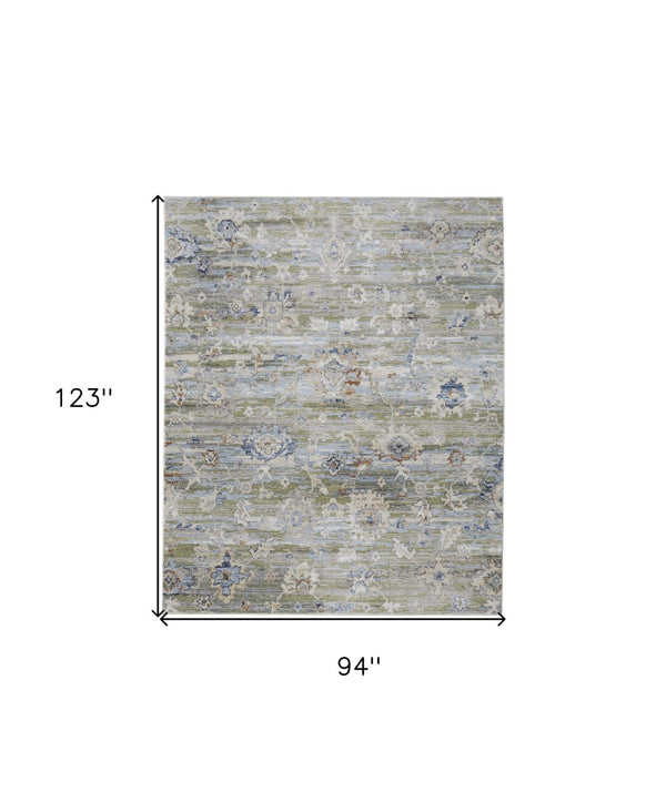 HomeRoots 5' Ivory Green and Blue Floral Area Rug – Durable, Power-Loomed Design for Elegant Living Spaces 8' X 10' 567407