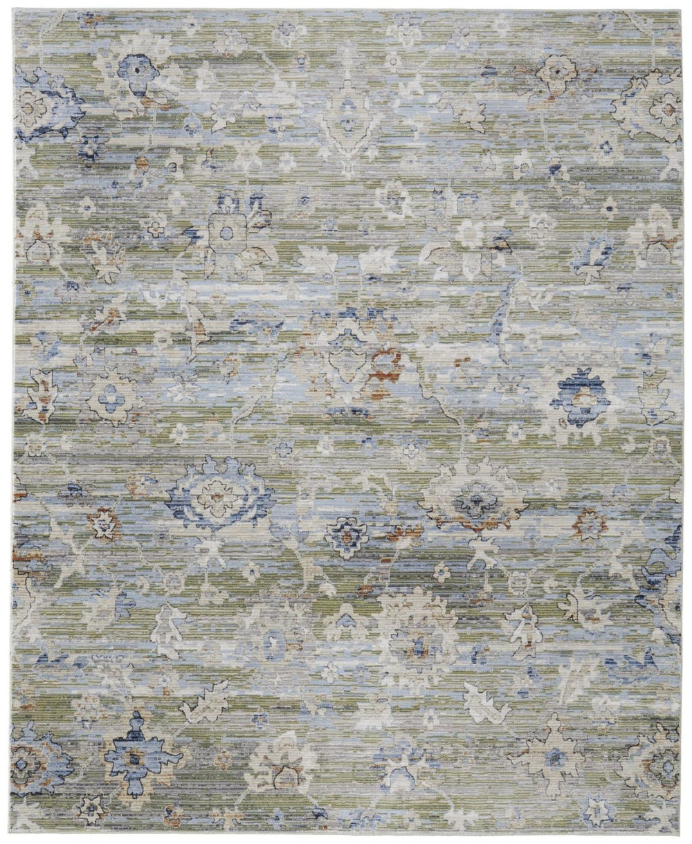 HomeRoots 5' Ivory Green and Blue Floral Area Rug – Durable, Power-Loomed Design for Elegant Living Spaces 8' X 10' 567407