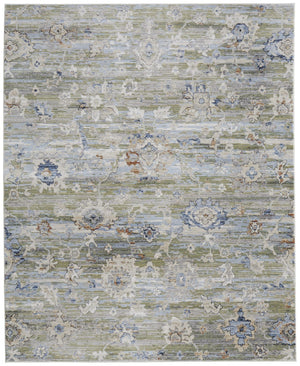 HomeRoots 5' Ivory Green and Blue Floral Area Rug – Durable, Power-Loomed Design for Elegant Living Spaces 9' X 13' 567408
