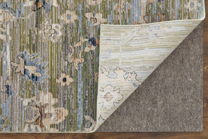 HomeRoots 5' Ivory Green and Blue Floral Area Rug – Durable, Power-Loomed Design for Elegant Living Spaces 9' X 13' 567408