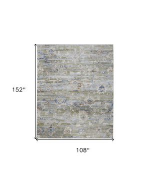 HomeRoots 5' Ivory Green and Blue Floral Area Rug – Durable, Power-Loomed Design for Elegant Living Spaces 9' X 13' 567408