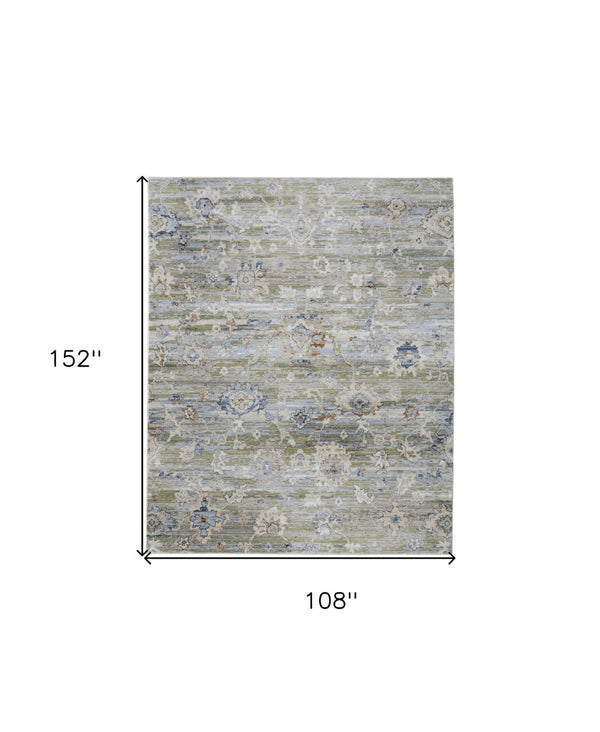 HomeRoots 5' Ivory Green and Blue Floral Area Rug – Durable, Power-Loomed Design for Elegant Living Spaces 9' X 13' 567408
