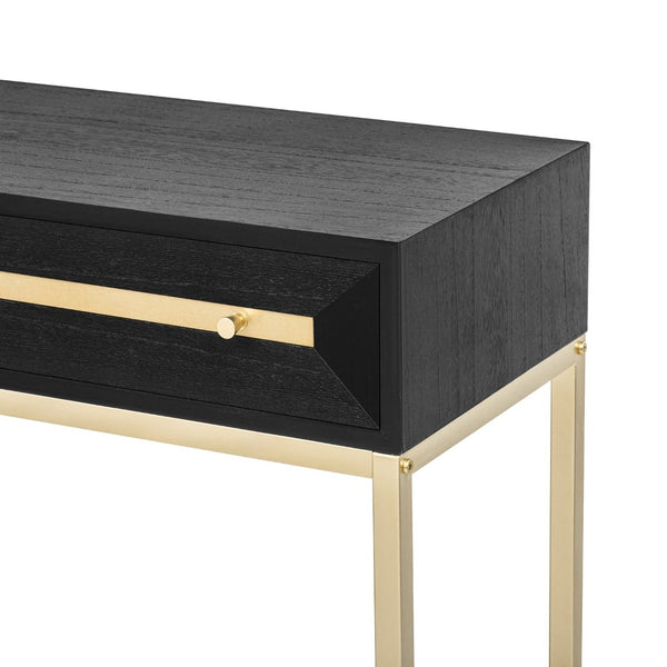 English Elm Trexm Retro Modern Console Table Two Drawers Geometric Matte Black Gold Entryway N715P227910B