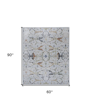 HomeRoots 5' Gray Blue and Green Floral Power Loom Area Rug - Stylish, Durable, Stain-Resistant for Homes 5' X 8' 567410
