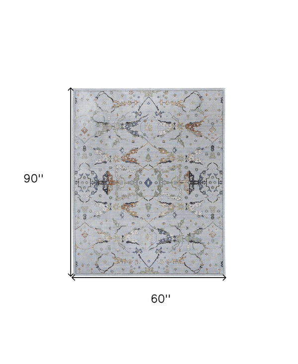 HomeRoots 5' Gray Blue and Green Floral Power Loom Area Rug - Stylish, Durable, Stain-Resistant for Homes 5' X 8' 567410
