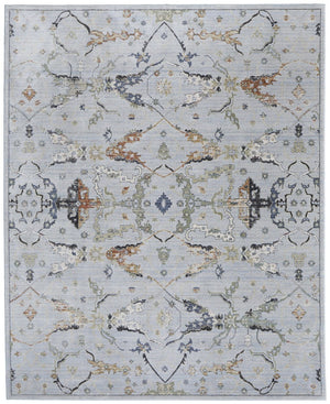 HomeRoots 5' Gray Blue and Green Floral Power Loom Area Rug - Stylish, Durable, Stain-Resistant for Homes 5' X 8' 567410