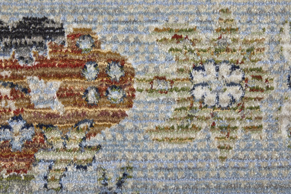 HomeRoots 5' Gray Blue and Green Floral Power Loom Area Rug - Stylish, Durable, Stain-Resistant for Homes 7' X 10' 567411