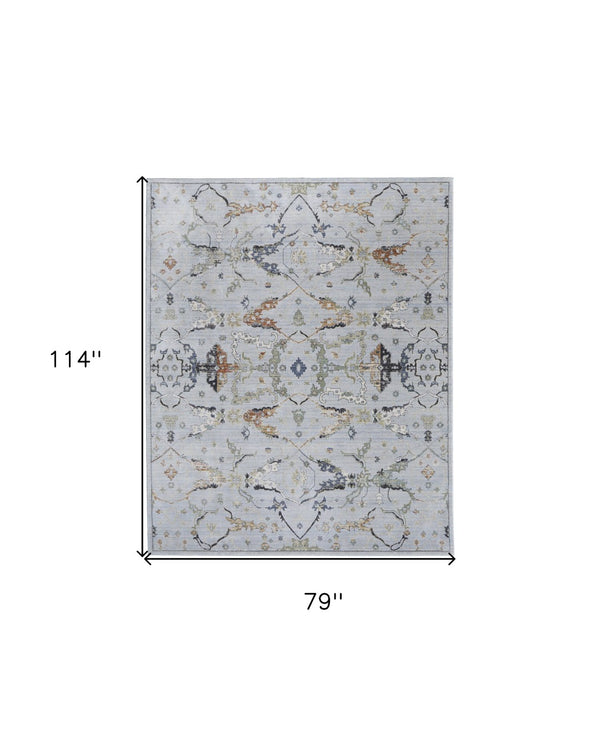 HomeRoots 5' Gray Blue and Green Floral Power Loom Area Rug - Stylish, Durable, Stain-Resistant for Homes 7' X 10' 567411