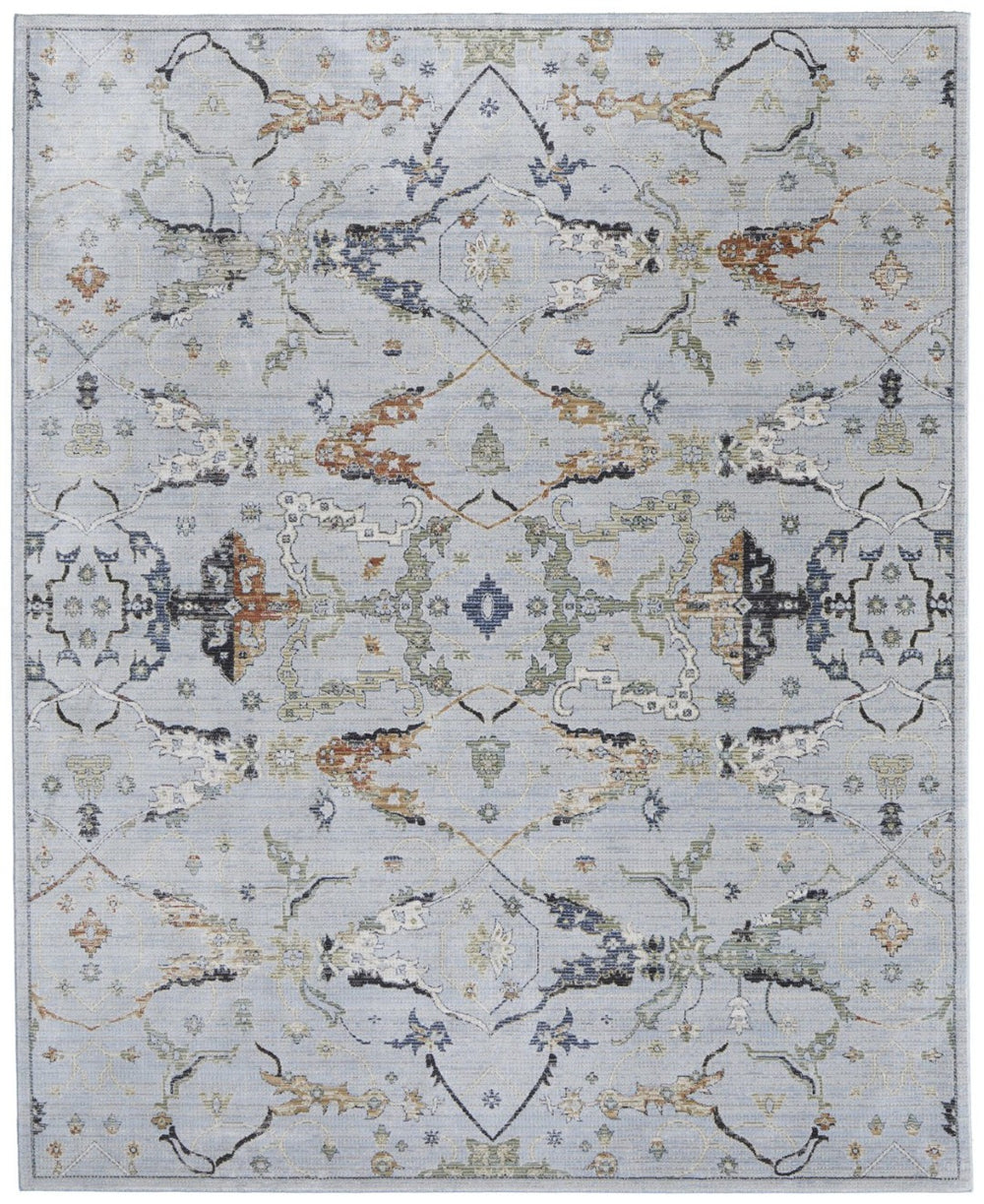 HomeRoots 5' Gray Blue and Green Floral Power Loom Area Rug - Stylish, Durable, Stain-Resistant for Homes 7' X 10' 567411