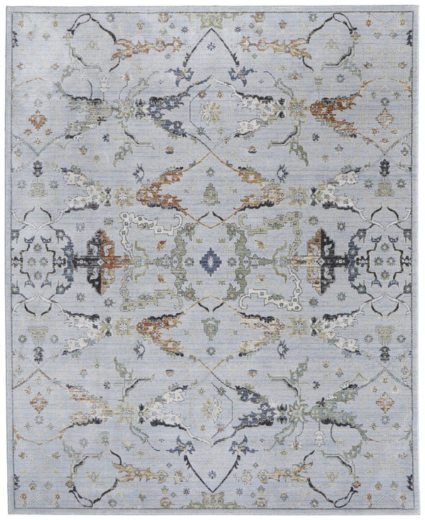 HomeRoots 5' Gray Blue and Green Floral Power Loom Area Rug - Stylish, Durable, Stain-Resistant for Homes 7' X 10' 567411