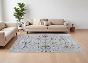 HomeRoots 5' Gray Blue and Green Floral Power Loom Area Rug - Stylish, Durable, Stain-Resistant for Homes 8' X 10' 567412
