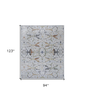 HomeRoots 5' Gray Blue and Green Floral Power Loom Area Rug - Stylish, Durable, Stain-Resistant for Homes 8' X 10' 567412