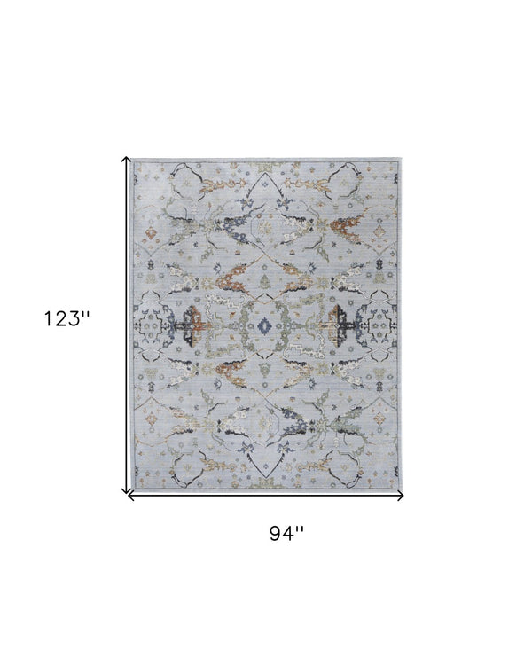 HomeRoots 5' Gray Blue and Green Floral Power Loom Area Rug - Stylish, Durable, Stain-Resistant for Homes 8' X 10' 567412