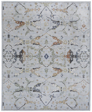 HomeRoots 5' Gray Blue and Green Floral Power Loom Area Rug - Stylish, Durable, Stain-Resistant for Homes 9' X 13' 567413