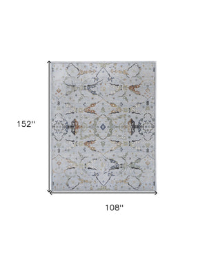HomeRoots 5' Gray Blue and Green Floral Power Loom Area Rug - Stylish, Durable, Stain-Resistant for Homes 9' X 13' 567413