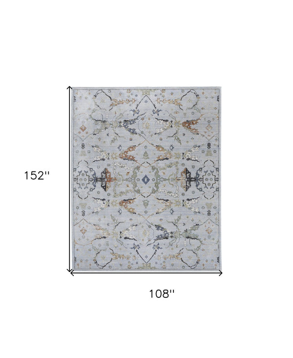HomeRoots 5' Gray Blue and Green Floral Power Loom Area Rug - Stylish, Durable, Stain-Resistant for Homes 9' X 13' 567413