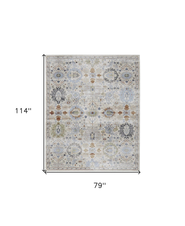 HomeRoots 5' Elegant Floral Power Loom Area Rug in Ivory, Red & Blue - Stain Resistant & Durable Design 7' X 10' 567416