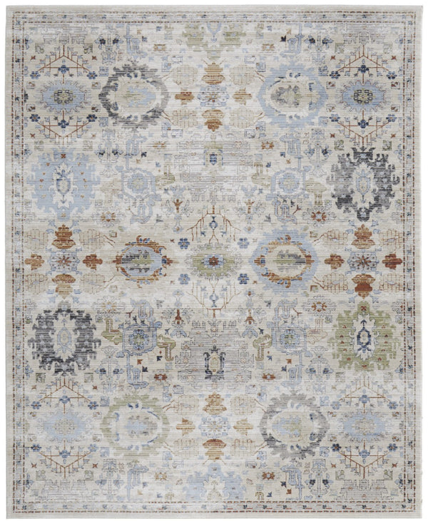 HomeRoots 5' Elegant Floral Power Loom Area Rug in Ivory, Red & Blue - Stain Resistant & Durable Design 8' X 10' 567417
