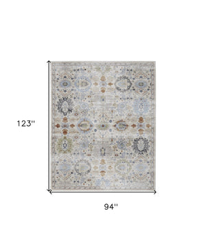 HomeRoots 5' Elegant Floral Power Loom Area Rug in Ivory, Red & Blue - Stain Resistant & Durable Design 8' X 10' 567417