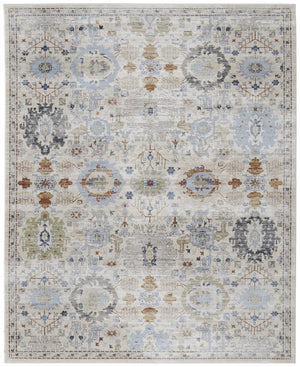 HomeRoots 5' Elegant Floral Power Loom Area Rug in Ivory, Red & Blue - Stain Resistant & Durable Design 8' X 10' 567417
