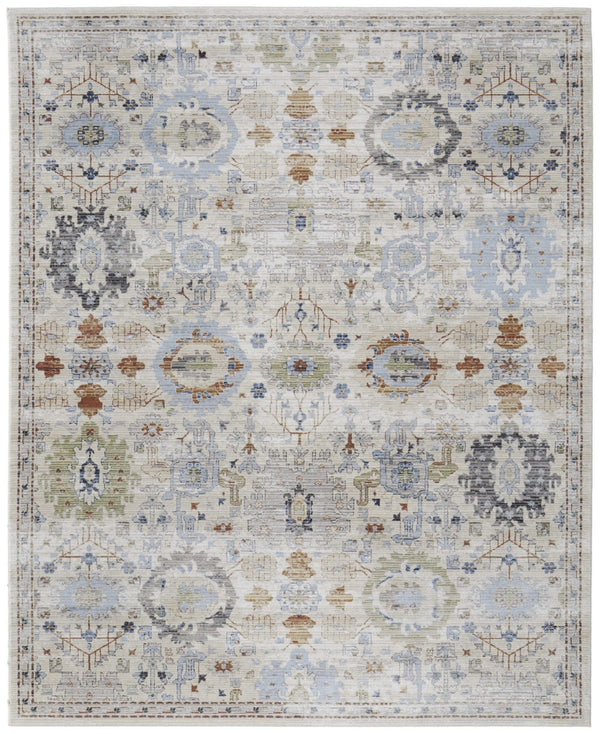 HomeRoots 5' Elegant Floral Power Loom Area Rug in Ivory, Red & Blue - Stain Resistant & Durable Design 8' X 10' 567417
