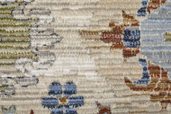 HomeRoots 5' Elegant Floral Power Loom Area Rug in Ivory, Red & Blue - Stain Resistant & Durable Design 9' X 13' 567418