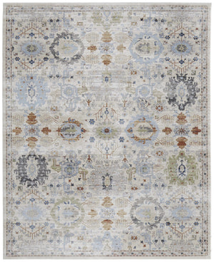 HomeRoots 5' Elegant Floral Power Loom Area Rug in Ivory, Red & Blue - Stain Resistant & Durable Design 9' X 13' 567418