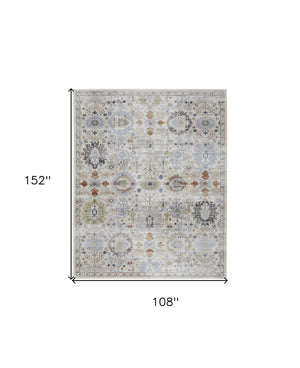 HomeRoots 5' Elegant Floral Power Loom Area Rug in Ivory, Red & Blue - Stain Resistant & Durable Design 9' X 13' 567418