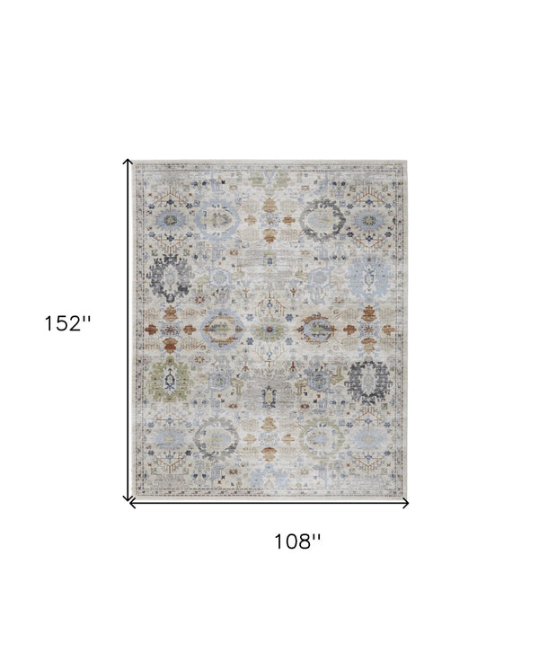 HomeRoots 5' Elegant Floral Power Loom Area Rug in Ivory, Red & Blue - Stain Resistant & Durable Design 9' X 13' 567418