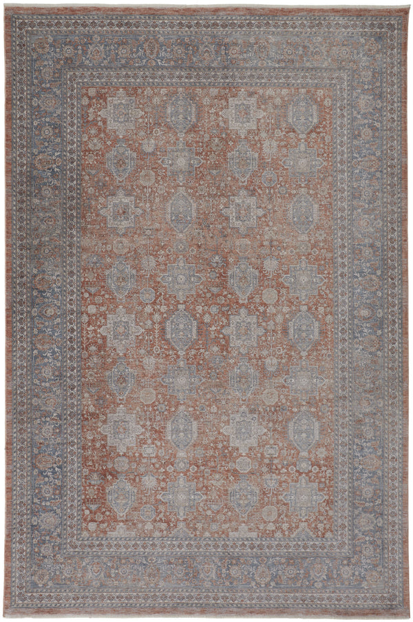 Homeroots 4' X 5' Silver Taupe And Blue Oriental Power Loom Worn Faded Area Rug With Fringe Taupe Polyester 567420