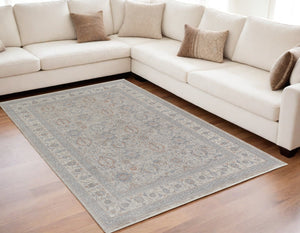 Homeroots 5' X 7' Silver Taupe And Blue Oriental Power Loom Worn Faded Area Rug With Fringe Taupe Polyester 567421