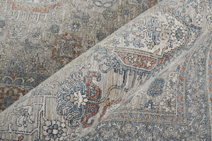 Homeroots 12' X 15' Silver Taupe And Blue Oriental Power Loom Worn Faded Area Rug With Fringe Taupe Polyester 567428