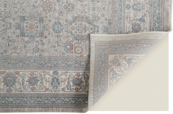 Homeroots 2' X 3' Silver Taupe And Blue Oriental Power Loom Worn Faded Area Rug With Fringe Taupe Polyester 567429