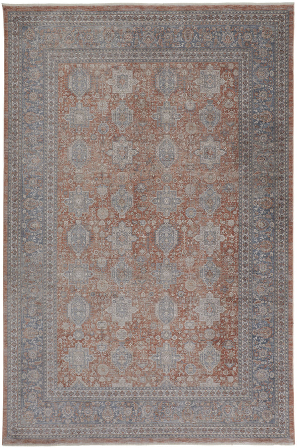Homeroots 4' X 5' Blue And Red Oriental Power Loom Worn Faded Area Rug With Fringe Red Polyester 567430