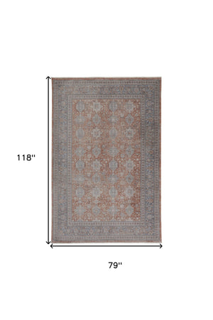 Homeroots 7' X 10' Blue And Red Oriental Power Loom Worn Faded Area Rug With Fringe Red Polyester 567432