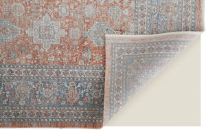 Homeroots 8' X 10' Blue And Red Oriental Power Loom Worn Faded Area Rug With Fringe Red Polyester 567433