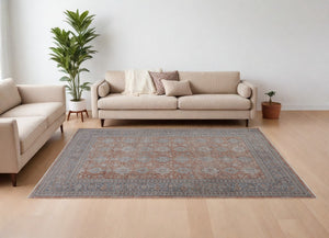 Homeroots 9' X 13' Blue And Red Oriental Power Loom Worn Faded Area Rug With Fringe Red Polyester 567434