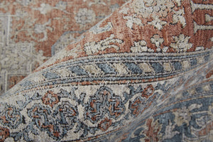 Homeroots 12' Blue And Red Oriental Power Loom Worn Faded Runner Rug With Fringe Red Polyester 567437