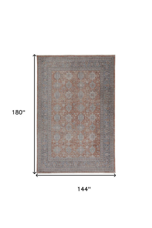 Homeroots 12' X 15' Blue And Red Oriental Power Loom Worn Faded Area Rug With Fringe Red Polyester 567438