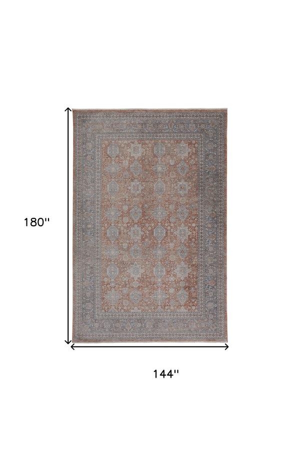 Homeroots 12' X 15' Blue And Red Oriental Power Loom Worn Faded Area Rug With Fringe Red Polyester 567438