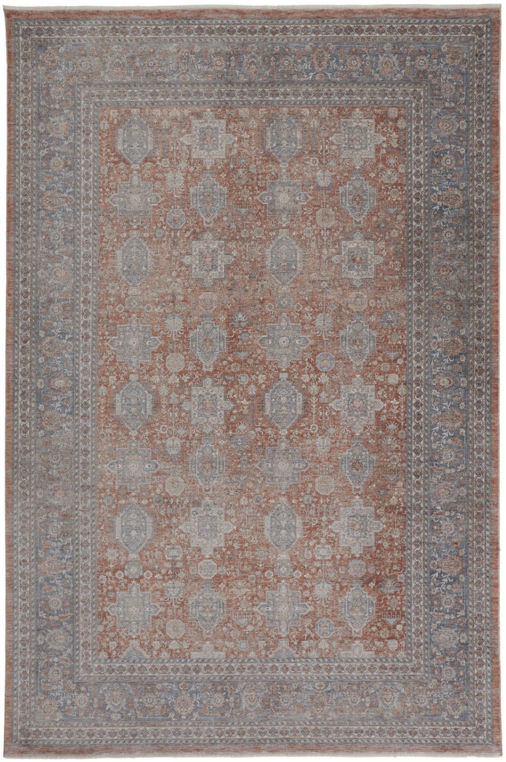 HomeRoots 4' Silver Taupe and Blue Vintage-Inspired Oriental Area Rug with Classic Tassel Fringe Charm 2' X 3' 567439