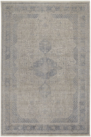 Homeroots 5' X 7' Gray Blue And Taupe Oriental Power Loom Worn Faded Area Rug With Fringe Taupe Polyester 567441