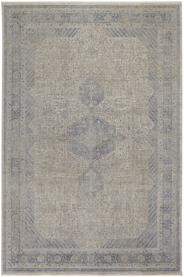 Homeroots 5' X 7' Gray Blue And Taupe Oriental Power Loom Worn Faded Area Rug With Fringe Taupe Polyester 567441